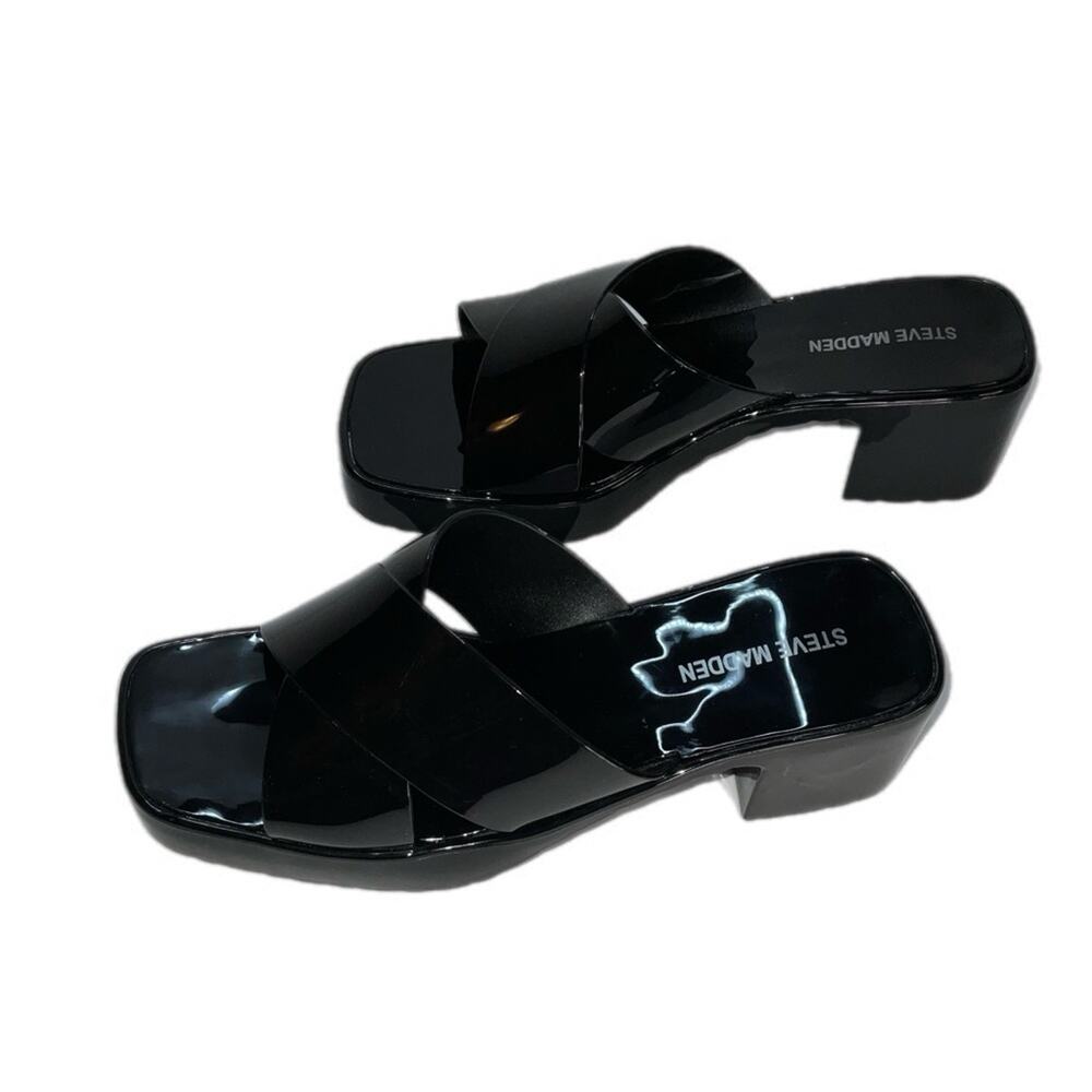 Steve Madden Patent Faux Leather Crisscross Black Platform Sandals Size 8